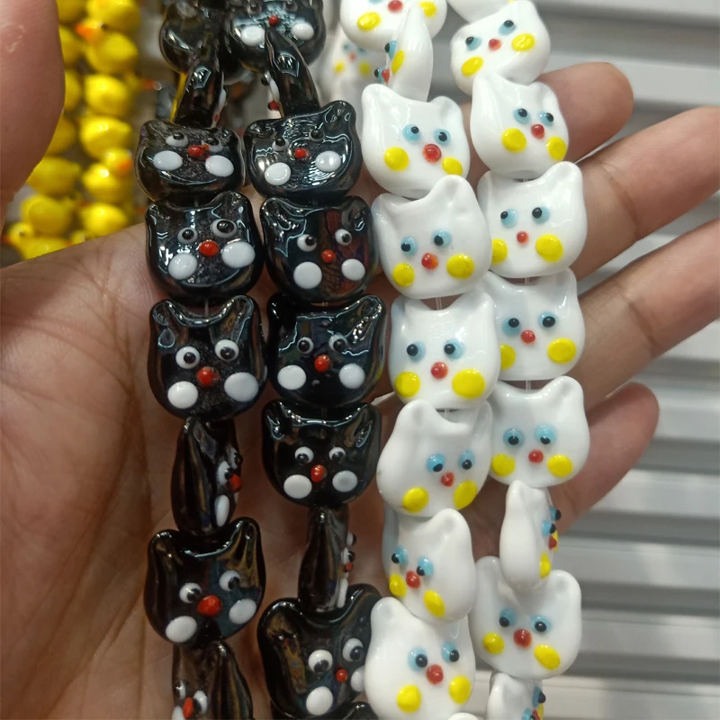 

5pcs 15x17mm Cute Cat Handmade Lampwork Beads Fashion DIY Loose Spacer Bead For Jewelry Making Bracelet Necklace Earring