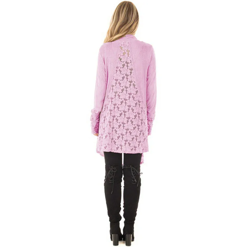 

Trendy Women clothes Autumn Cardigan Hollow out solid Trench casual Knitted Plus Size Polyester outerwear one pieces