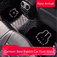 2021 new arrival cartoon bear rabbit flax material protective dirty proof mat car interior foot carpet mat