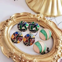 graffiti colorful round oval shaped enamel earrings stud sweet party accessories femme