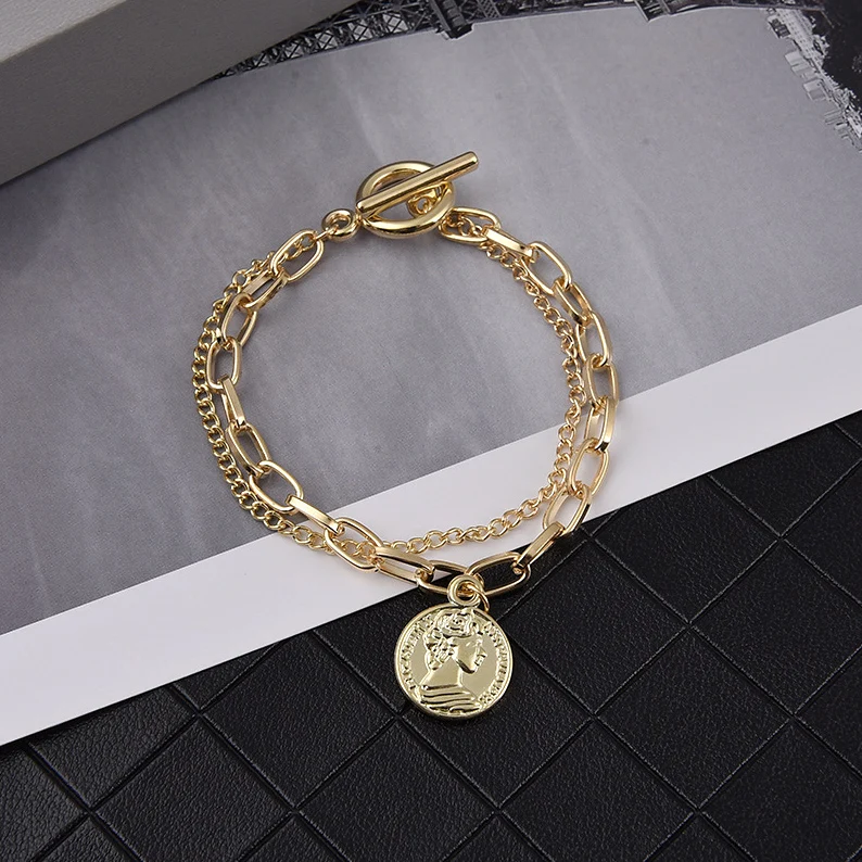 Браслеты в стиле панк резная монета браслет богемный круглый королева толстая