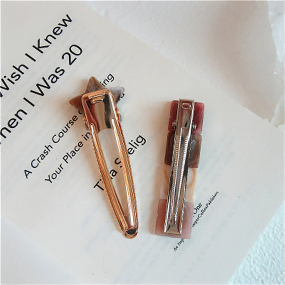 

New Korean Duckbill Clip Acrylic Geometric Square Pentagram Resin Splicing Candy Color Hair Clip Bangs Clip Hair Accessories