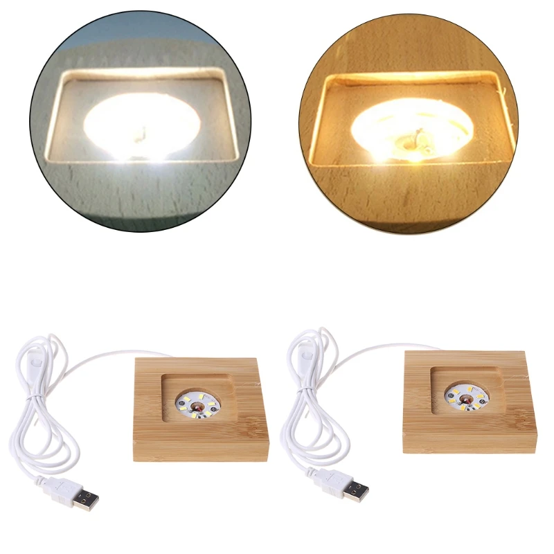 

Handmade Wood LED Light 3D Crystals Glass Resin Art Dispaly Base Ornament Night Lamp Base Stand