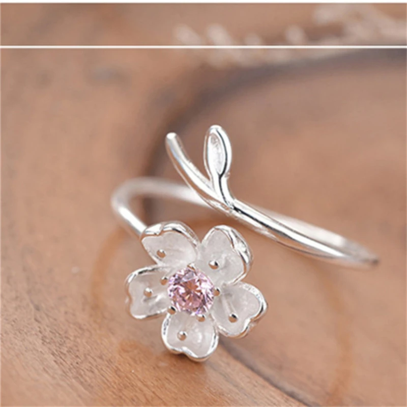 

Elegant Sakura Princess Rings Sakura Branches Shell Flowers Open Ring Charming Cherry Blossom Adjustable Rings Women's Jewelry