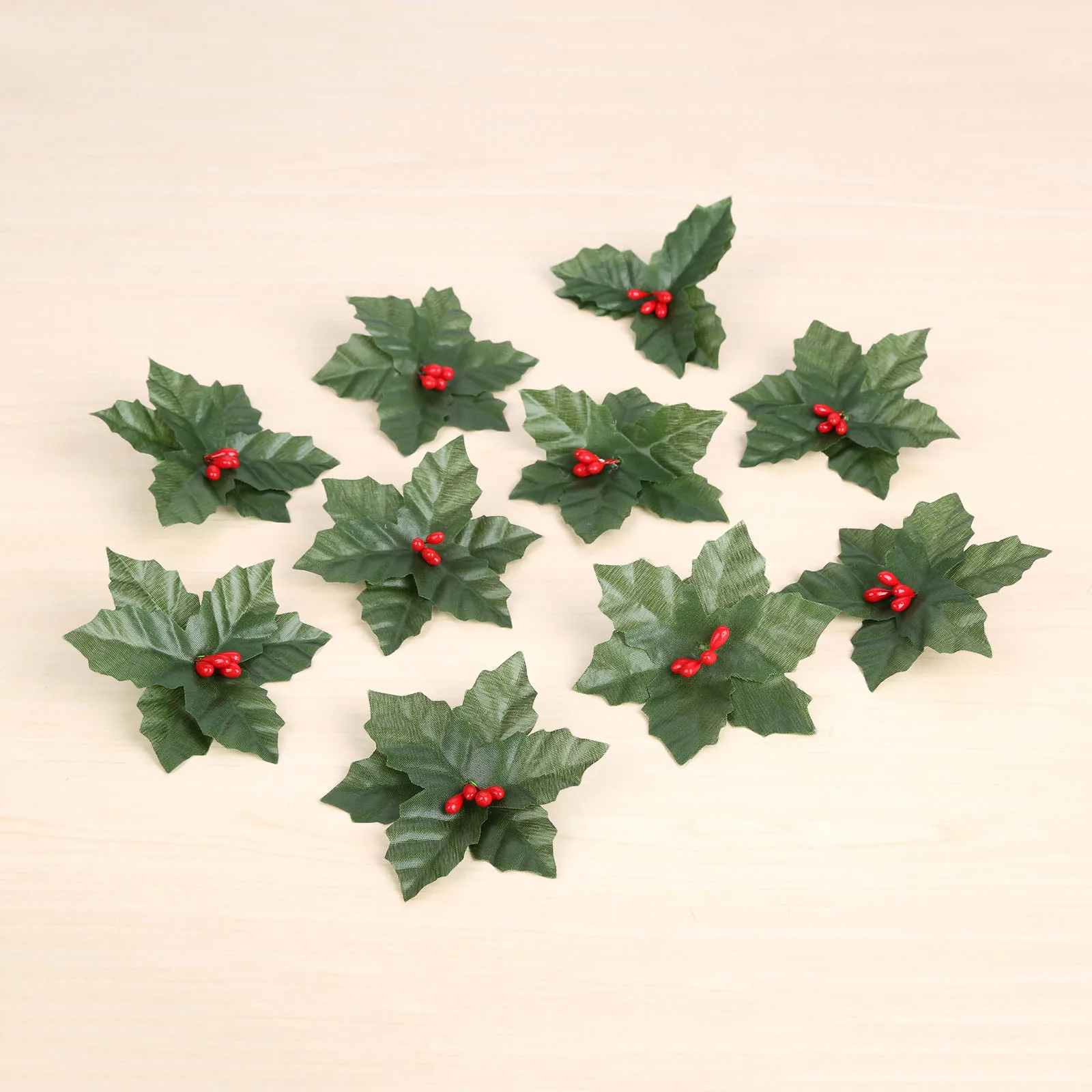 

10Pcs Silk Flower Artificial Leaf Leaves and Artificial Holly Berries Red Cherry Little Fruits Christmas Wedding Home Decoration