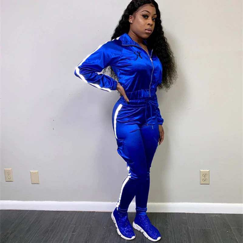 Женский комплект из двух предметов: куртка с длинным рукавом и светоотражающая полоска боковыми полосками +