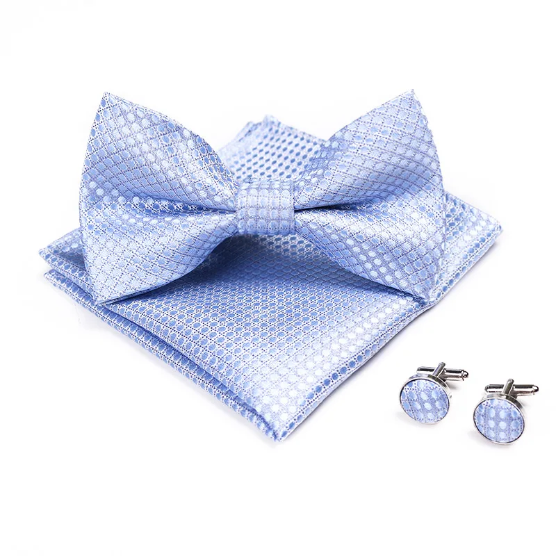 100% Silk Blue Bowtie Woven Dot Checked Stripe Men Bow Tie Set Butterfly Office Wedding Dress Mens Gift Formal luxury Accessory |