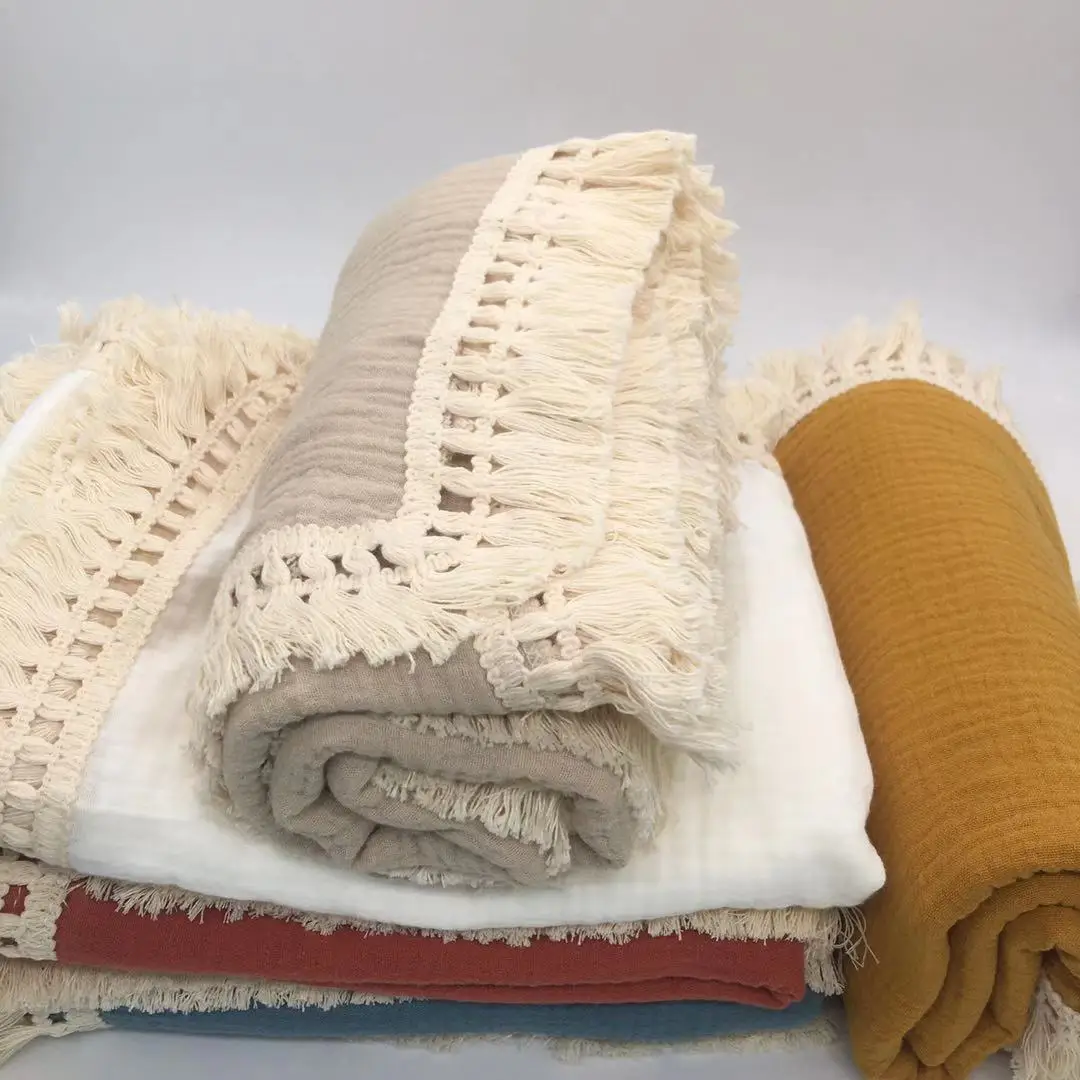 Одеяло детское из муслина с кисточками 120x100 см | Мать и ребенок