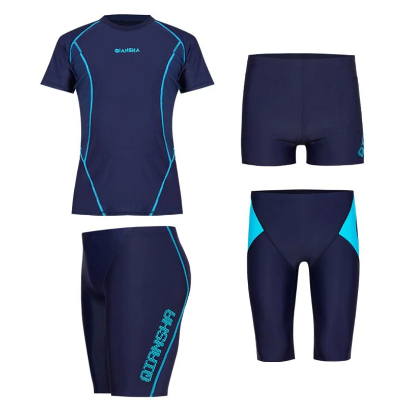 

NEW 2020 korean rash guards men 4 PCS black blue swimwear wind surf shirt short sleeve swimsuit rashguard male