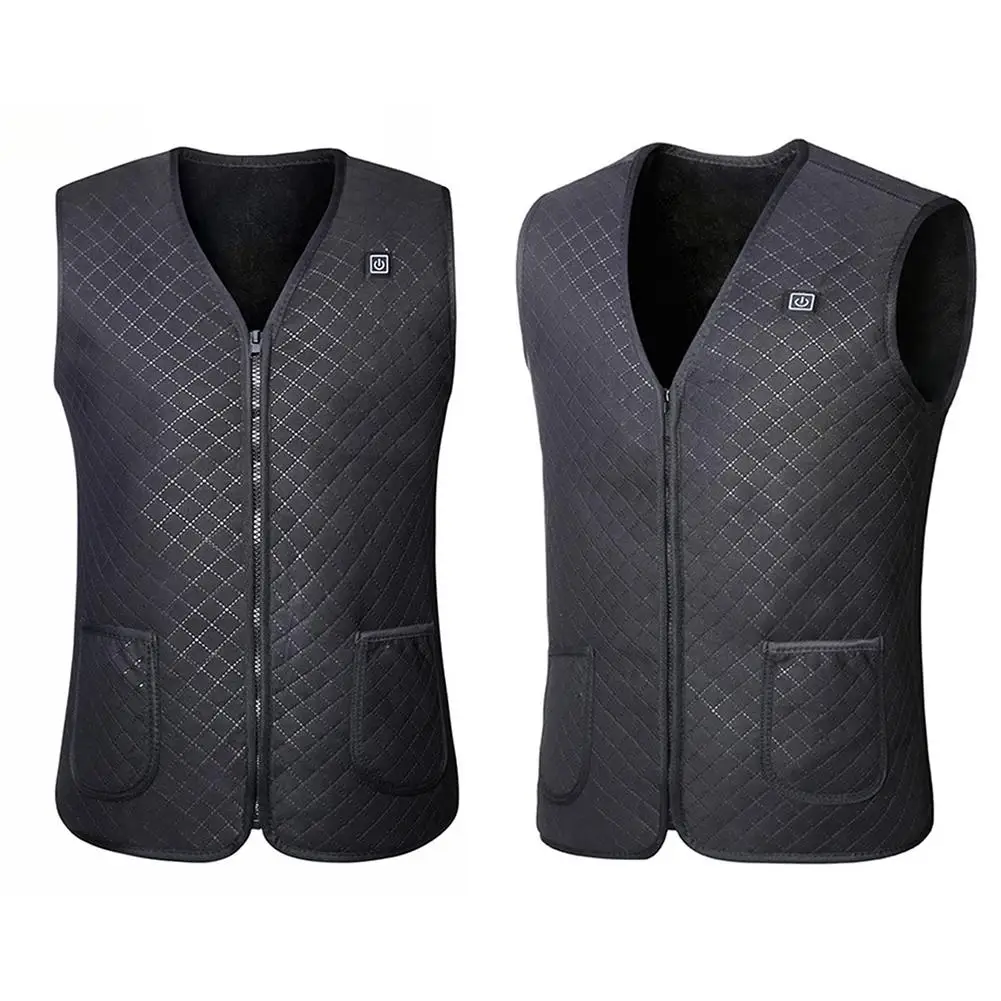 Черный мужской зимний теплый жилет с электроподогревом на молнии хлопковой