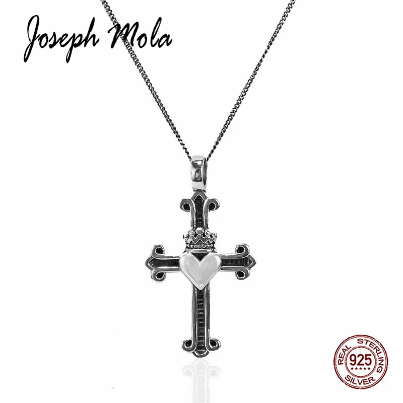 Joseph Mola 925 Стерлинговое Серебро изысканное Ретро Крест Корона любовь ожерелье для