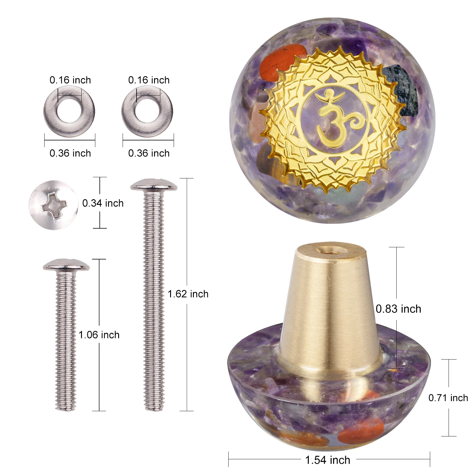 Reiki 7 Chakra Resin Gravel Drawer Cabinet Pulls Knobs Brass Handle Bathroom Hallway Clothes Wall Hangings Hooks Furniture Decor