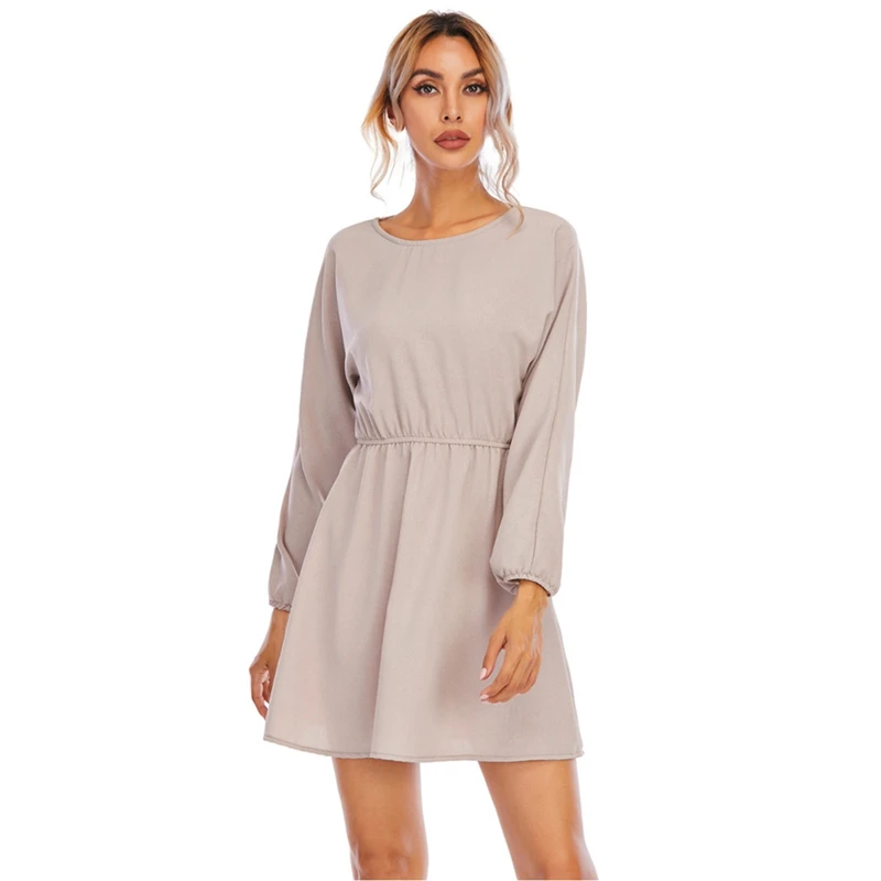 

ROPALIA Elegant Casual O-Neck Mini Dress Women Fashion Long Sleeve Female Sexy Dresses