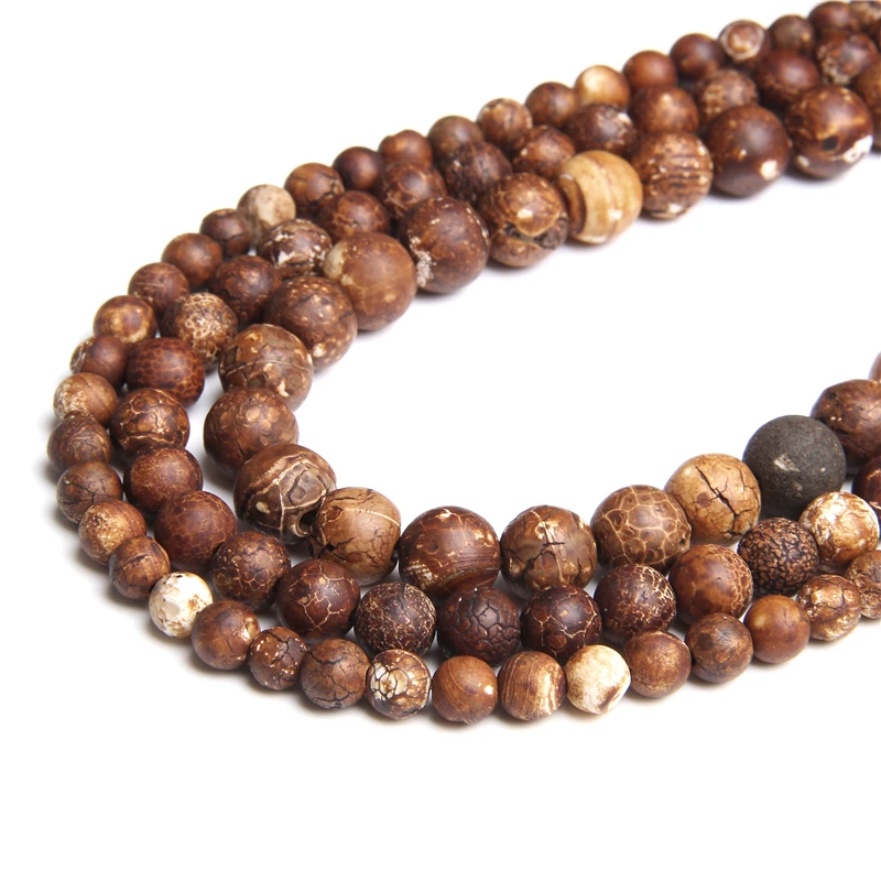 Бусины Dzi из тибетского агата с коричневой полосой матовые тусклые полированные