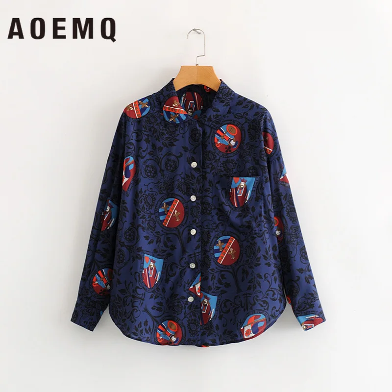 AOEMQ/пляжные рубашки синие вечерние блузки с цветочным принтом и рисунком