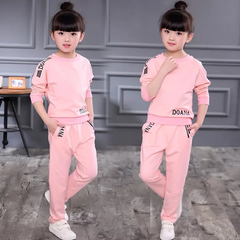Fahion Kids Girls Clothes Sets Autumn Spring Long Sports Sleeve Shirts + Pants Children's Clothing Suits Teen 5 6 8 9 10 12 Year | Мать и