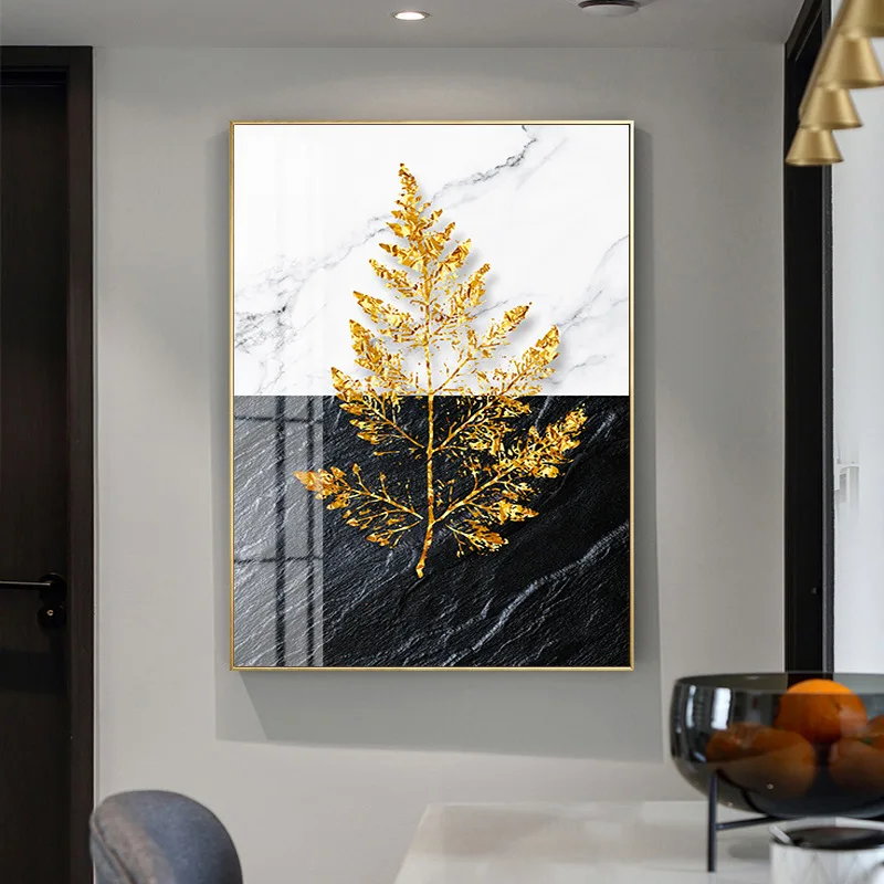 Винтажные плакаты с изображением золотых листьев абстрактная картина на стену