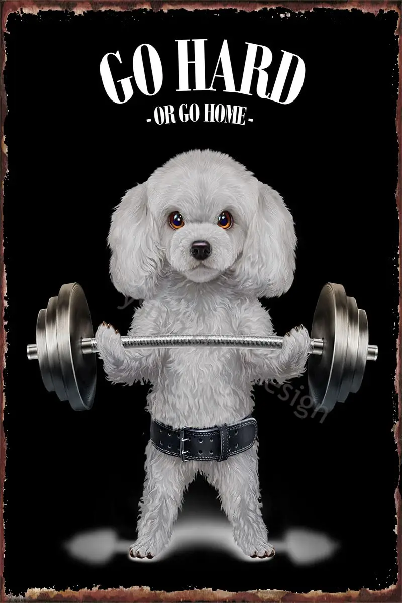 

Poodle Dog Weightlifting Retro Vintage Metal Sign Tin Sign Tin Plates Wall Decor For Art Man Cave Cafe Pub Home Club