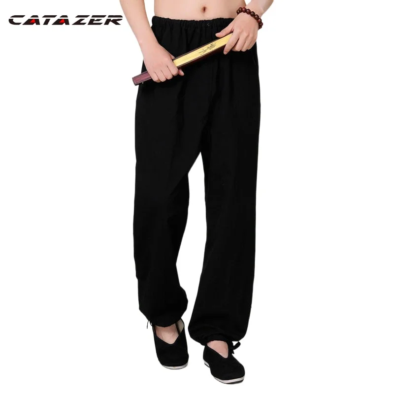 100% Cotton Kung Fu Tai Chi Pants Martial Arts Wushu Wing Chun Trousers Practicing Men's Loose | Спорт и развлечения