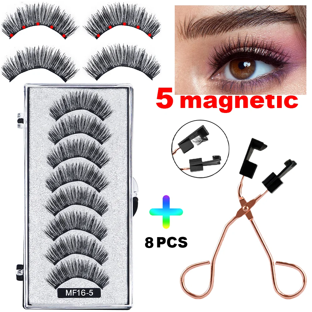 8 шт. 5 магнитных ресниц 2 пары натуральные норковые ресницы с искусственными