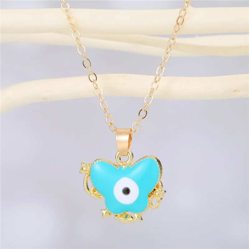1Pcs Animal Meteor Evil Eye Necklace Female Gift Jewelry Fashion Hollow Enamel Butterfly Bear Turkey Pendant Clavicle Chain - купить по