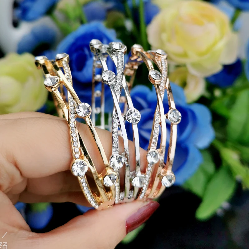 

KIOOZOL Charm Hollow Wide Bangle Inlaid White CZ Crystal Rose Gold Silver Color Bracelet For Women Statement Jewelry 140 DP1
