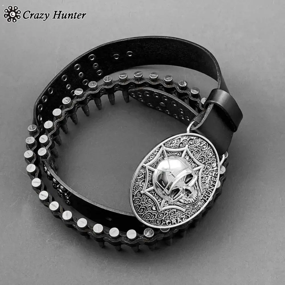 Ремень из коровьей кожи для мужчин с пряжкой в виде черепа|Мужские ремни| |