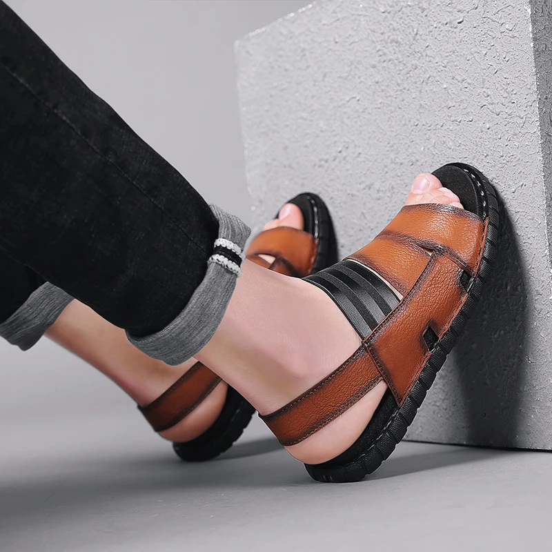 

Mens Roman Sandals Men Summer Sandals Mens Beach Sandale Homme Leather Geta Gladiator For Sandalias Homens Shoes 2018 Slip On