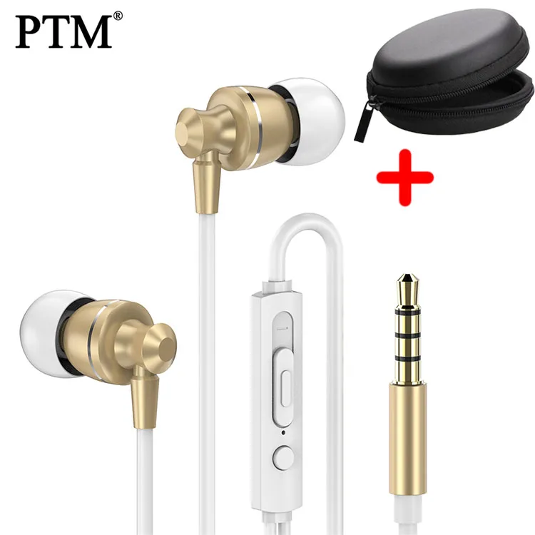 PTM D11G Hifi наушники с микрофоном гарнитура для samsung спортивные наушники с микрофоном проводные наушники Earb uds для телефона - Цвет: Gold with Bag