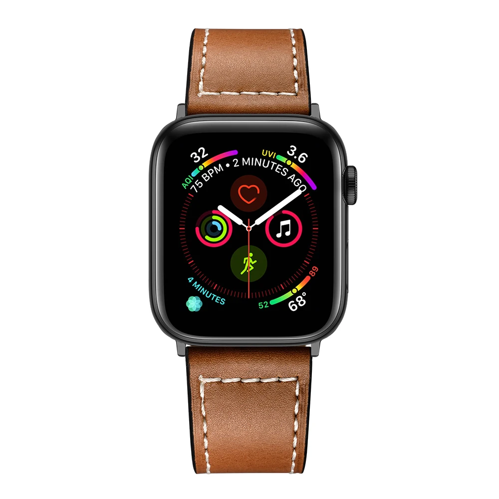 Ремешок UEBN кожаный для Apple watch Series 5 4 3 2 аксессуары часов iWatch 40 мм 44 42 38 | Наручные
