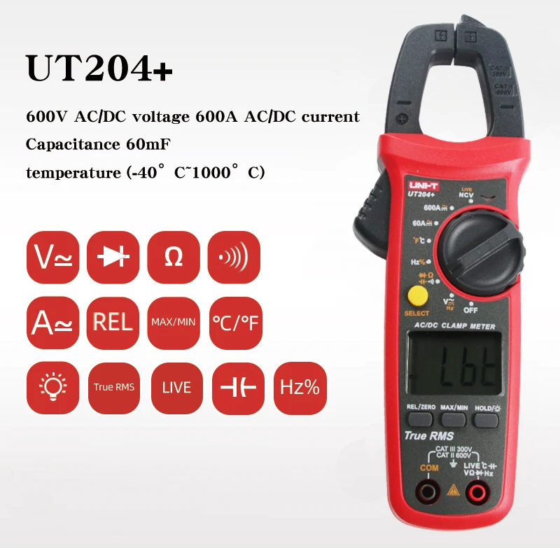 Цифровой мультиметр ut204 plus зажим Измеритель постоянного тока Uni t Автоматический