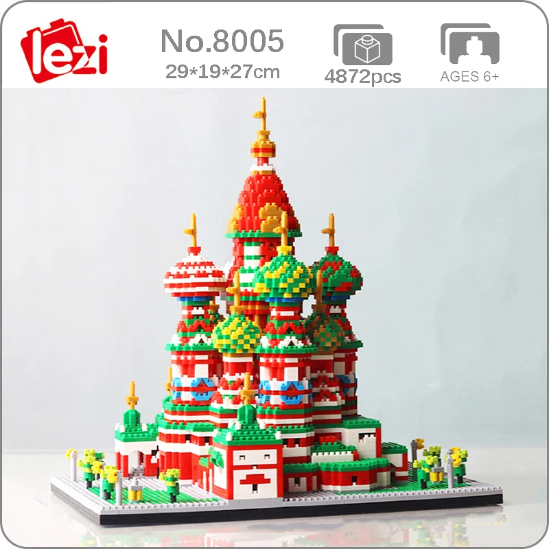 

Lezi 8005 World Architecture Saint Basil's Cathedral Church 3D Model Mini Diamond Blocks Bricks Building Toy for Children no Box