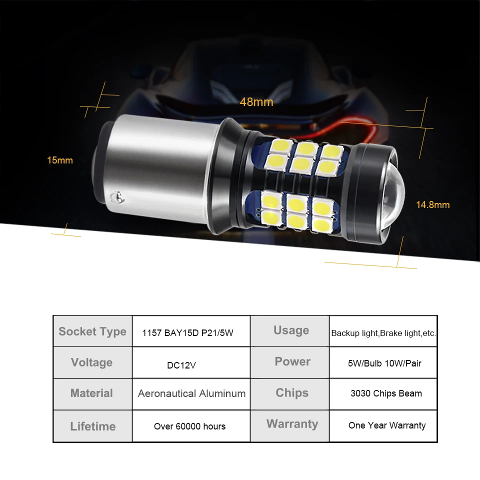 

ANMINGPU 1156 BA15S P21W Led Canbus 1157 White Yellow BAY15D P21/5W 3030SMD 1156 Red BAY15S PY21W Turn Signal Light Backup 12V