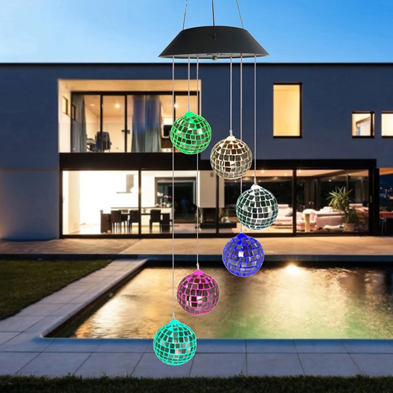 

Solar Round Ball Wind Chime Lights Color Changing Mosaic Landscape Lamp for Garden Courtyard Balcony Decoration NEWEST