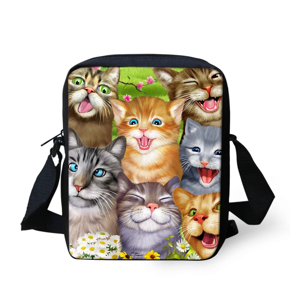 ELVISWORDS Kids Messenger Bags Cute Cat Dog Printing Lunch Bags for Boys Girls Casual Crossbody Shoulder Bags Mini Flap Funny