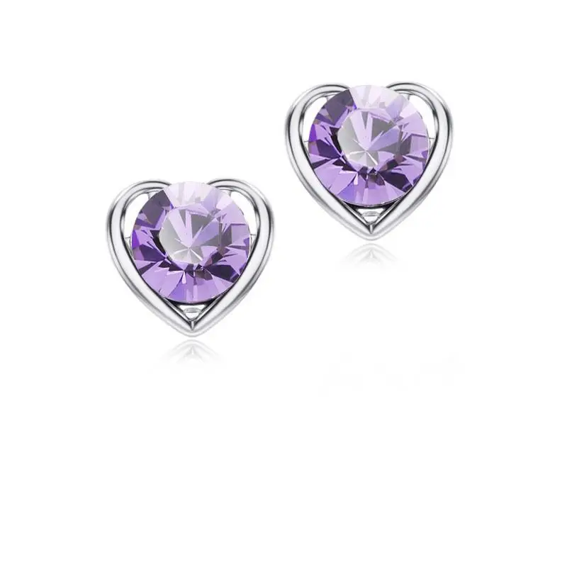 

QiLeSen женские 100% 925 чистого серебра серьги-гвоздики/серьги в форме сердца фиолетовый ювелирные украшения для невесты на Рождество Gif E0189