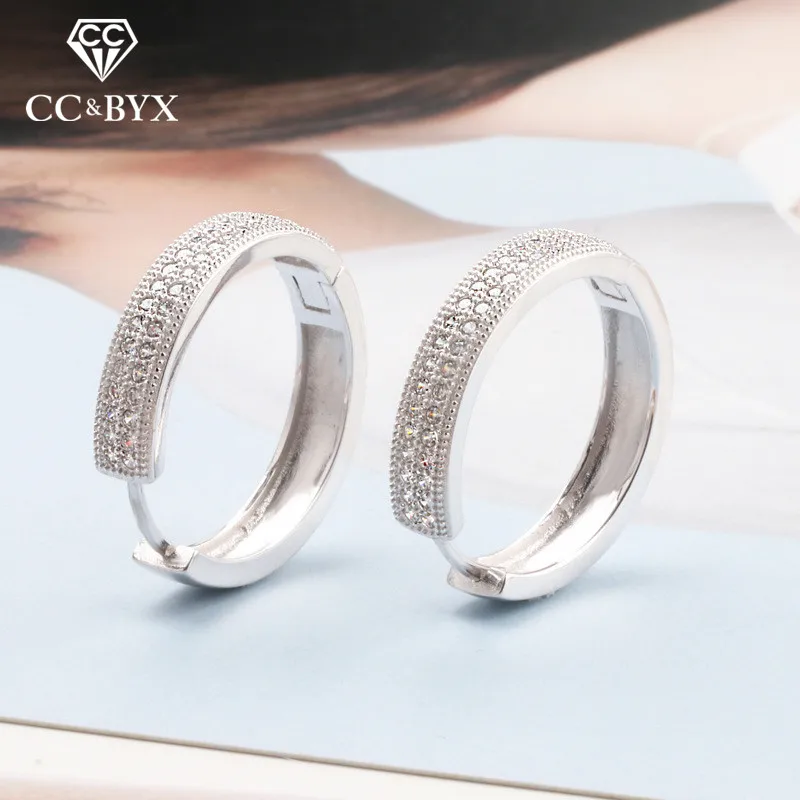 Женские серебряные сережки клипсы с фианитом большие круглые свадебные