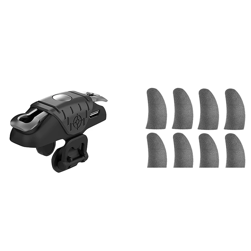 

1X For PUBG One-Click Burst Automatic Connection Point Mobile Game Trigger Handle & 8X Finger Sleeves For Gaming