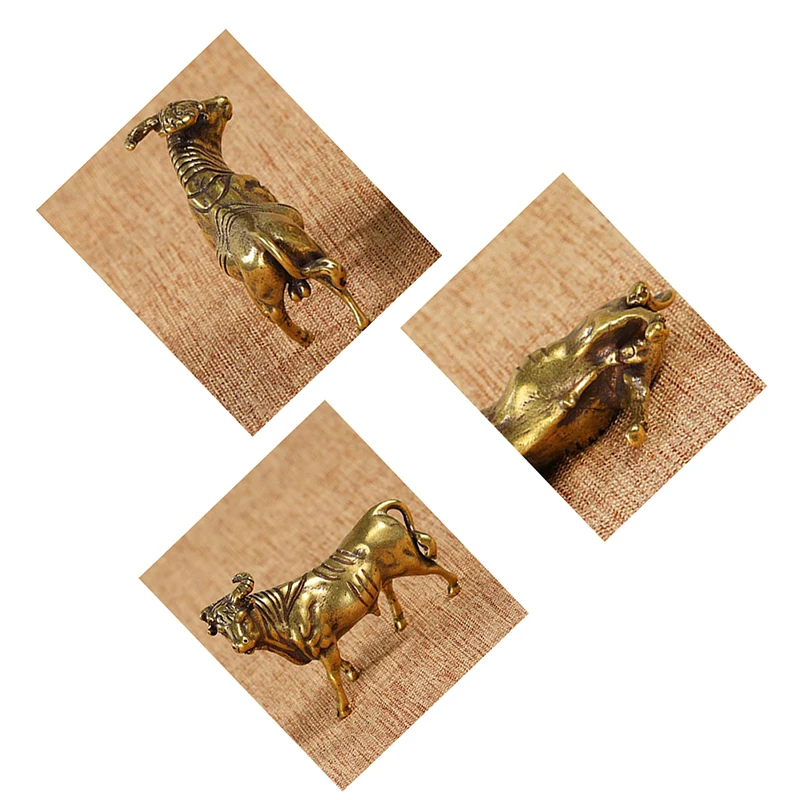 

2021 New Brass Animal Statue Ornament Chinese Zodiac Ox Desk Deco Small Ornament Cattle Bronze Sculpture Ox Geomancy Gift