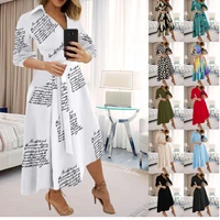 woman clothing summer new ladies dress sexy fashion european and american style v neck printing bag hip long sleeved skirt we230