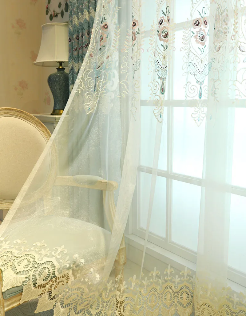 tulle Европейские Роскошные прозрачные шторы для спальни вышитые цветочные элегантные окна скрининг вуаль Tende панель wp427C - Цвет: tulle