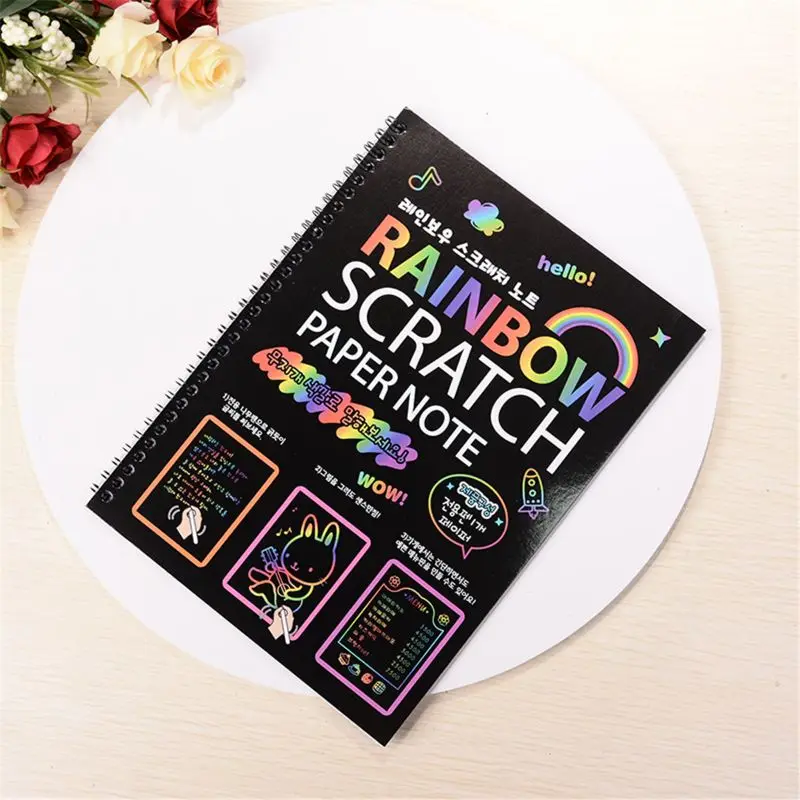 

2PCS Large Magic Color Rainbow Scratch Art Paper Note book Fully Black DIY Drawing Toys Coloring Painting Kids Doodle Gift