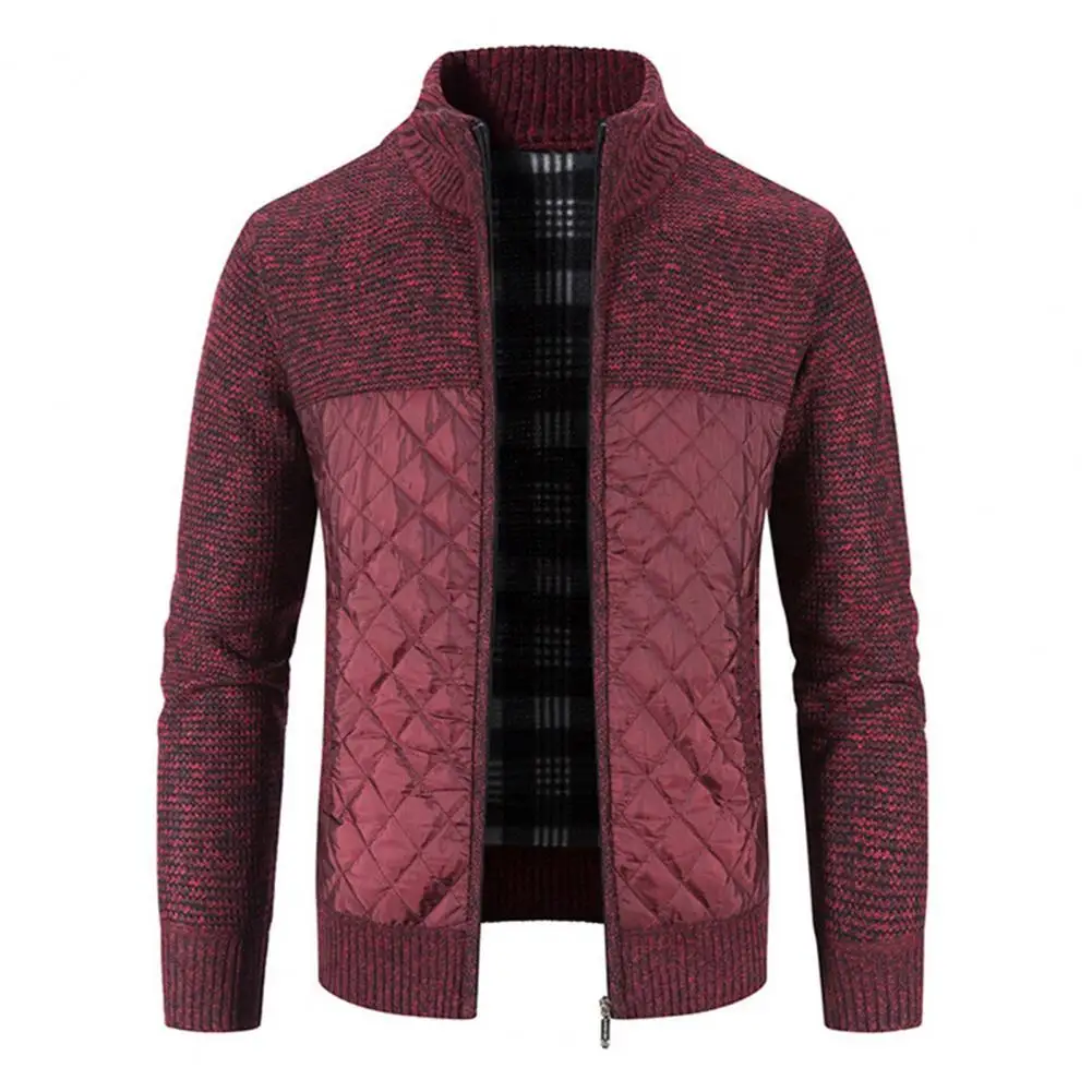 

2021 Zipper Closure Long Sleeve Sweater Winter/Autumn Men's Jacket Patchwork Pockets Stand Collar Knitted Jacket Knitwear
