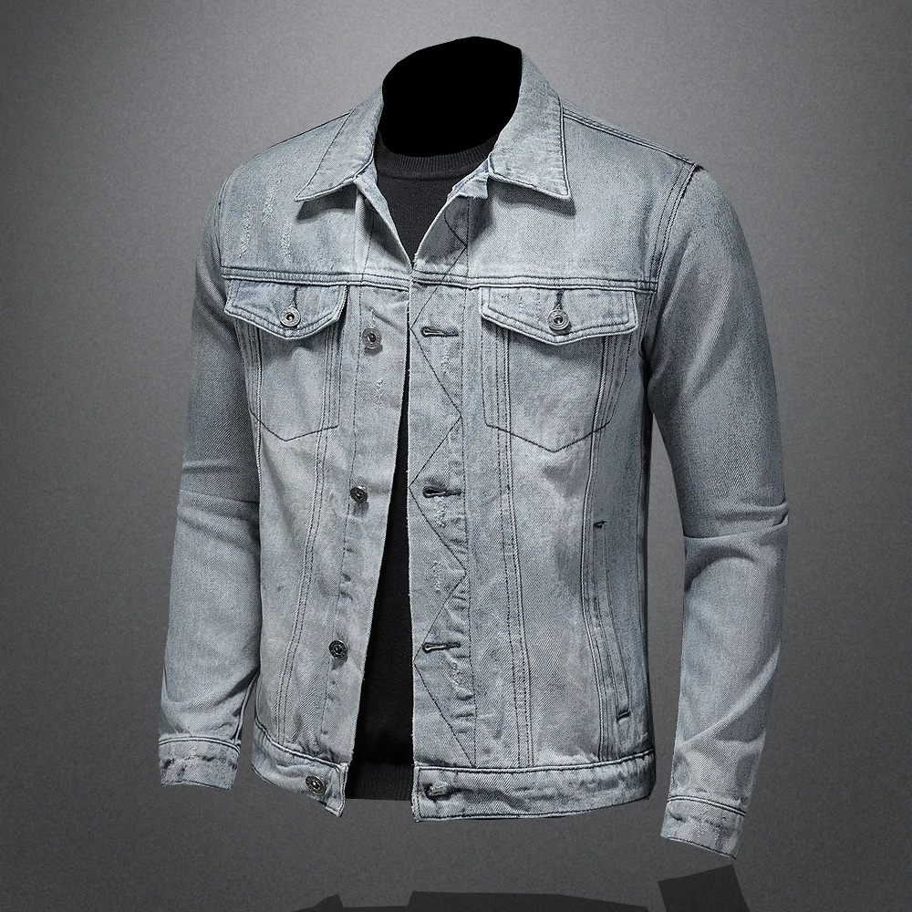 Модная мужская джинсовая куртка трендовая рваная Мужская верхняя одежда