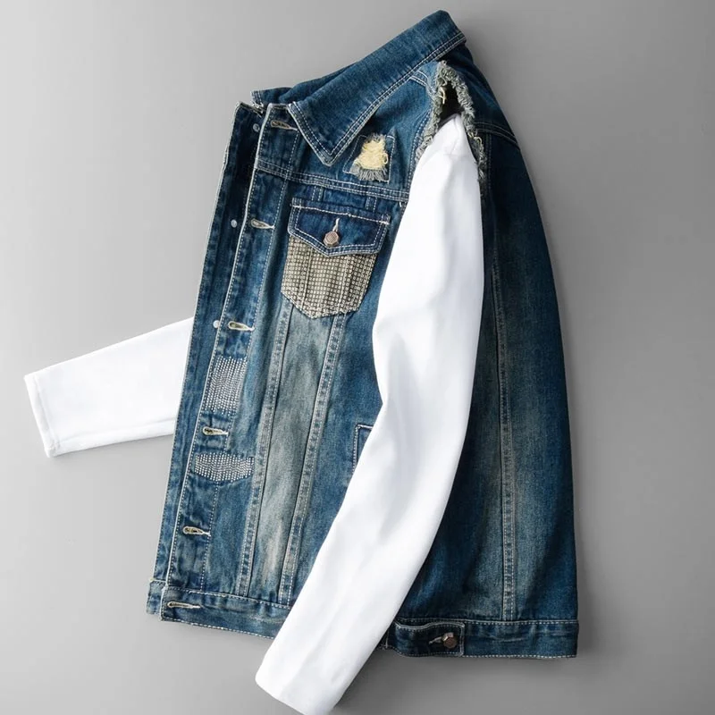 

Men Cowboy Sleeveless Jacket Spring Autumn Pocket Ripped Jean Jacket Mens Denim Vest Hip Hop Jean Coat Casual Waistcoat Clothing