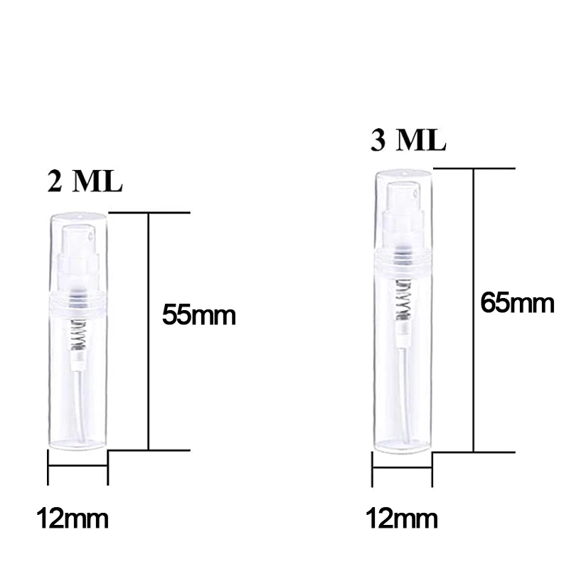 200 шт. прозрачные маленькие пластиковые флаконы-распылители 2 мл 3