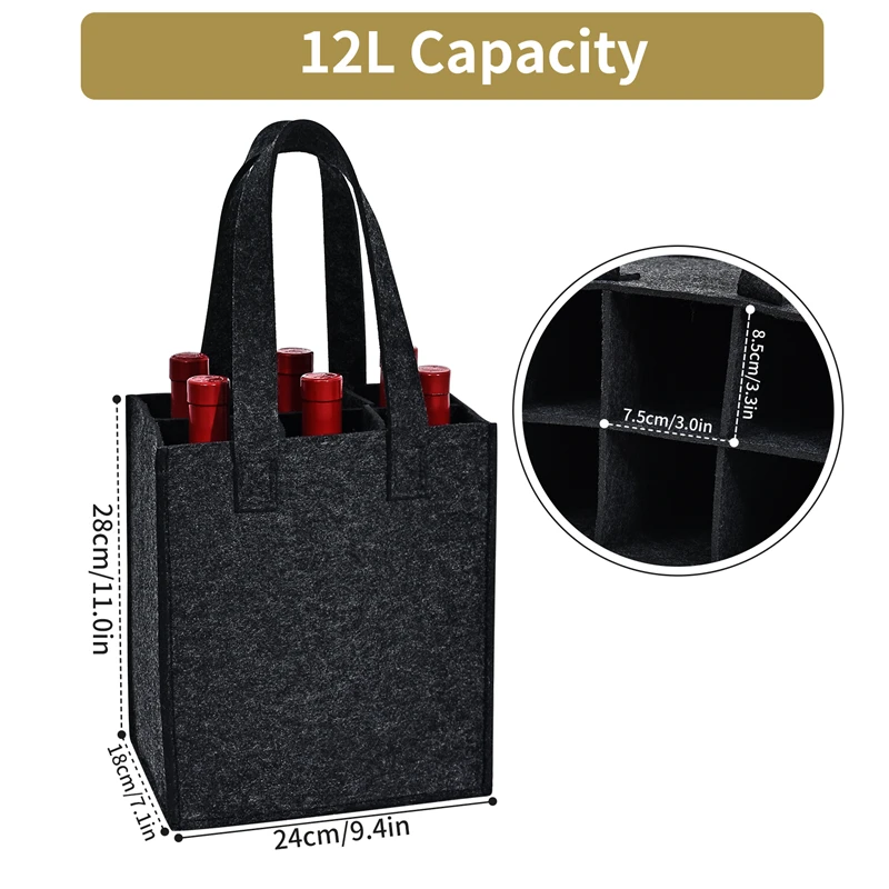 

Felt Red Wine Bag 6 Compartment Storage Bags Beer Bottle Shopping Tote Wedding Bottles Carrier Totes Detachable Shopping Bag