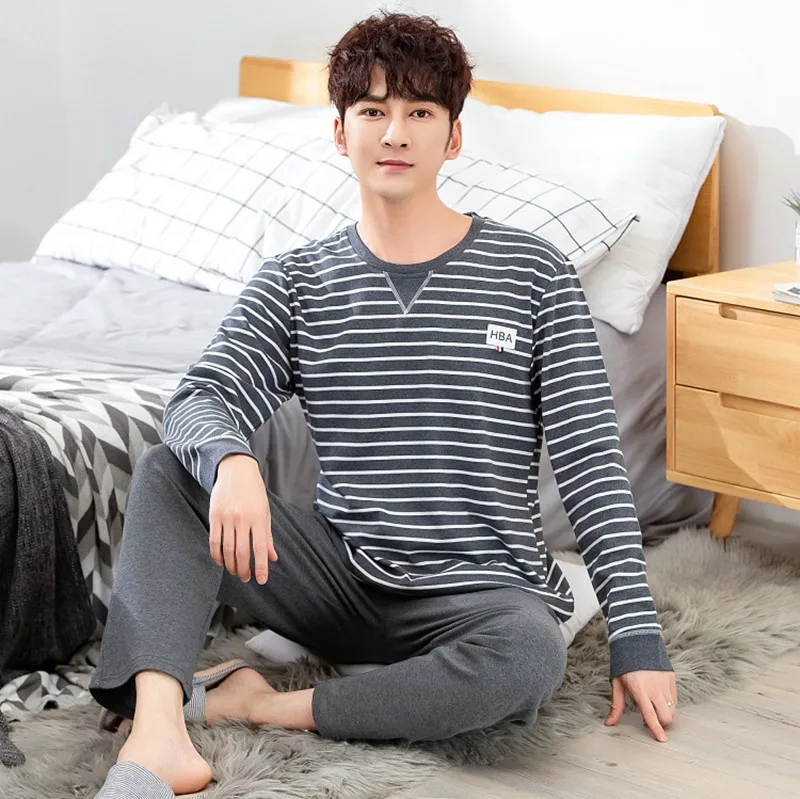 

Informal men's striped cotton pajamas, long sleeve pajamas, autumn, 2019