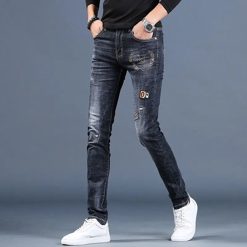 

Men’s Ripped Black Blue Jeans,Scratches Slim-fit Stretch Denim Pants,Street Fashion Prints Jeans,Youth Sexy&Cool Must;