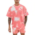 Костюм спортивный мужской с круглым вырезом и коротким рукавом, рубашка с принтом, короткий комплект для бега, розовая одежда, xxl, на лето